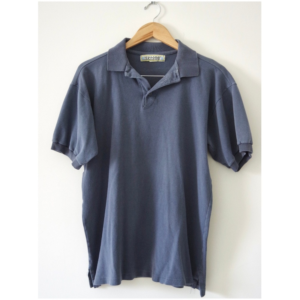 1980s Huk-A-Poo Blue Polo Shirt w/ Cuffed Sleeves Size Large